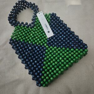 Aqua Blue and Green Beaded Tote Bag